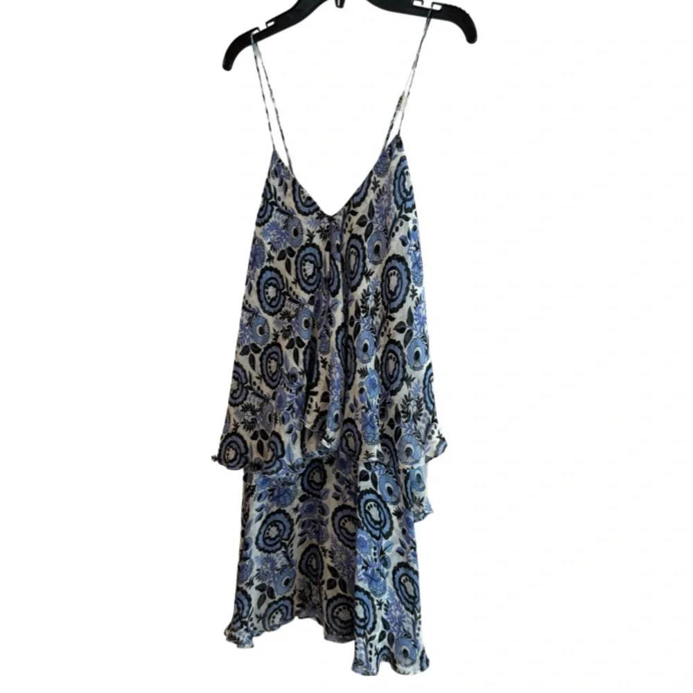 CAROLINE CONSTAS Silk Print Tiered Mini Dress Blue M NWOT - Picture 4 of 6